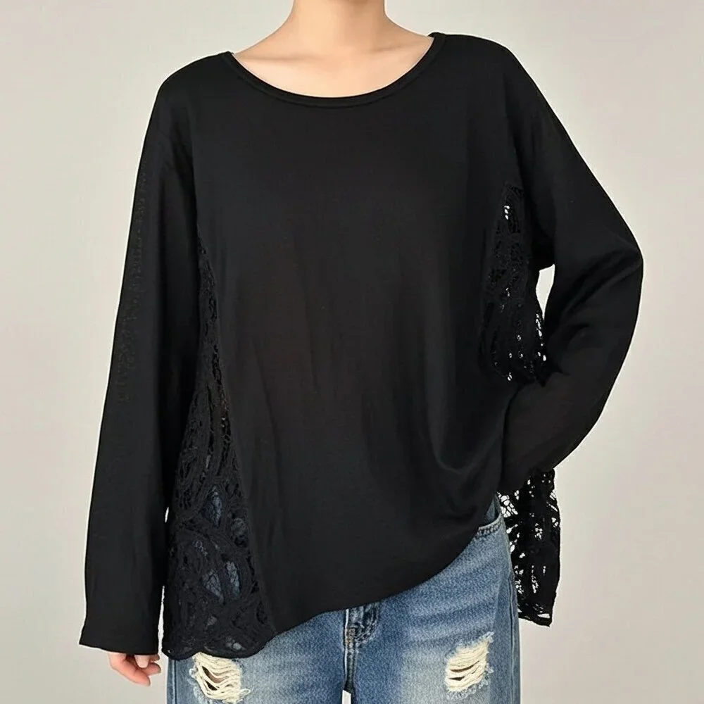 Free People Linen Blend Oversized Crochet Lace Top S